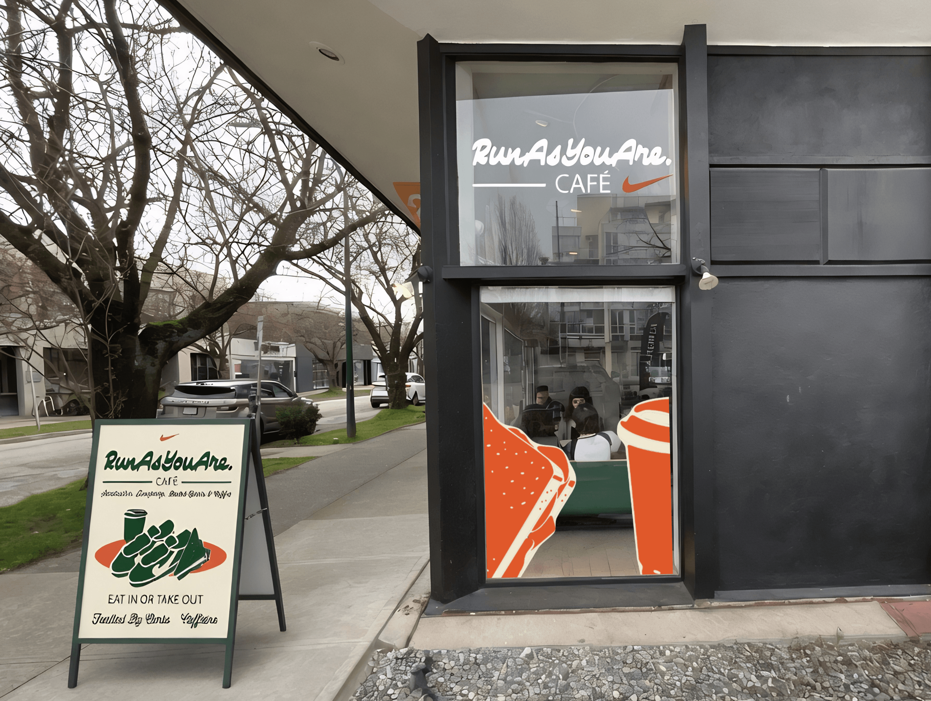 RunAsYouAre Café exterior with sandwich board